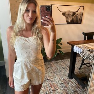 White Hollister Floral Cut Out Romper